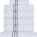 SUPERIOR Hotel Turkish Cotton 10 Piece Towel Set, Ultra Plush Spa Quality Heavyweight Essentials for Bathroom, Thick Absorbent and Soft, Dobby Border, Includes 2 Bath 4 Hand 4 Washcloths, Navy Blue