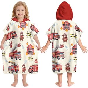 Fire Truck Hooded Beach Towel for Kids, 30"x30" Kids Towel Poncho, Cute Fire Truck Hooded Bath Towel for Toddlers, Soft Quick Dry Swim Cover Up for Beach, Pool, Travel, Birthday Gifts