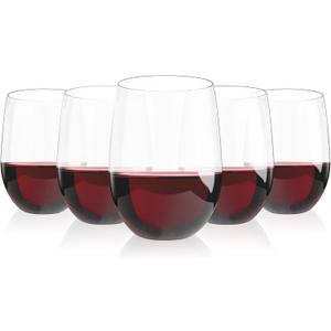 Lamosi 24 Pack Plastic Wine Glasses Disposable, 16 oz Stemless Wine Glasses for Party, Reusable Crystal Clear Plastic Cups, Shatterproof and BPA-Free