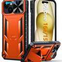 FNTCASE for iPhone 15 Protective Phone-Case: iPhone 16e Military Grade Dropproof Cell Phone Cover with Kickstand & Slide | Heavy Duty Rugged Phonecase Bumper Textured | Heavy Duty(Orange)