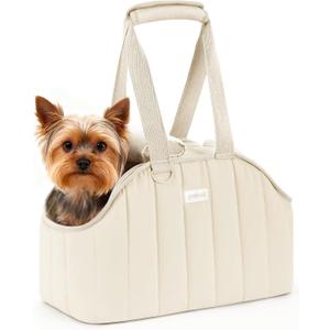 Pecute Cat Purse Carrier, Lightweight Cat Carriers for Small Cats with Large Pockets, Cat Soft-Sided Carriers up to 6.6lbs, Pet Carrier for Kitten, Suitable for Travel, Subway, Cream