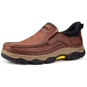 UPIShi Men's Hands Free Slip On Walking Leather Loafers Slip-ins Work Office Dress Casual Outdoor Lightweight Cushioning Shoes (Brown) 12