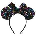 Glittery Mouse Ears Headband, Black, Colorful Sequins, Girls Costume Party Accessory; LM-H, One size fits all