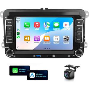2G+64G Android Car Stereo with Wireless CarPlay Android Auto for VW Passat Jetta Golf TOURAN SEAT, Podofo 7inch HD Touchscreen Bluetooth Radio with Two USB GPS WiFi HiFi Audio SWC AHD Backup Camera