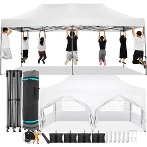 COBIZI 10x20 Pop Up Canopy with 6 Sidewall, Heavy Duty Canopy UPF 50+ All Season Wind Waterproof Commercial Outdoor Wedding Party Tents for Parties Canopy Gazebo with Roller Bag(10 x 20 ft White)