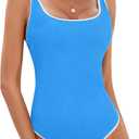 BMJL Women's One Piece Swimsuit Sports Adjustable Strap Bathing Suit Color Block Ribbed High Cut Swimsuits (Large)