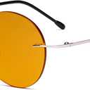 Eyekepper Frameless Blue Light Blocking Glasses with Orange Tinted Lens for Sleeping - Round Rimless Computer Reading Glasses Men Women Silver +1.50