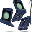 Janmitta Compatible with Samsung Galaxy Z Flip7 FE/Samsung Galaxy Z Flip 6 Case +Hinge Protection+Ring Kickstand,Heavy Duty Full Body Phone Cover with Wrist Strap Lanyard, Blue