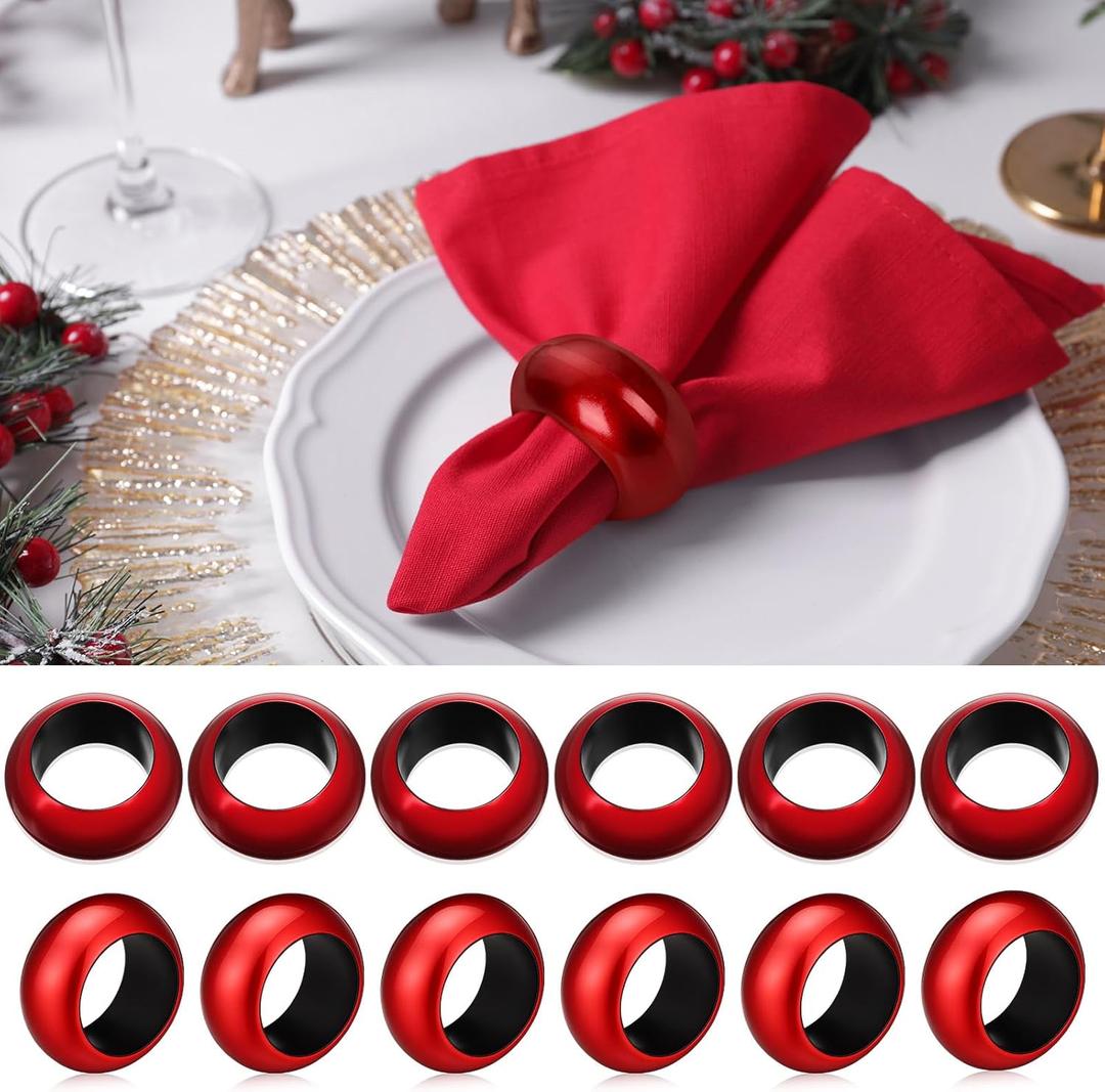 Red Acrylic Napkin Rings Set of 12, Christmas Napkin Holder Rings 2.5 Serviette Buckles for Dining Table Decoration, Wedding, Thanksgiving Party, Banquets, Holiday Gathering