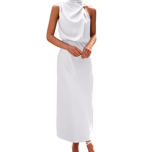 PRETTYGARDEN Women's 2025 Summer Satin Dress Elegant Sleeveless Mock Neck Cocktail Party Maxi Dresses, XL
