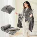 Mellowdy Shawl Blanket Pillow 2-in-1 with Sleeves for Office, Work, Home (Dark Grey, 40x60) - Wearable Adult Snuggie Coat Poncho, Airplane Travel Set, Fleece Shoulder Wrap for Men and Women