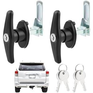 2PCS Truck Cap Locking T-Handle, Left & Right Truck Cap Topper Camper Shell Locking T-Handle Latch with Keyed Lock, Door Loc-King Kit Accessories(Color:Black+Silver)