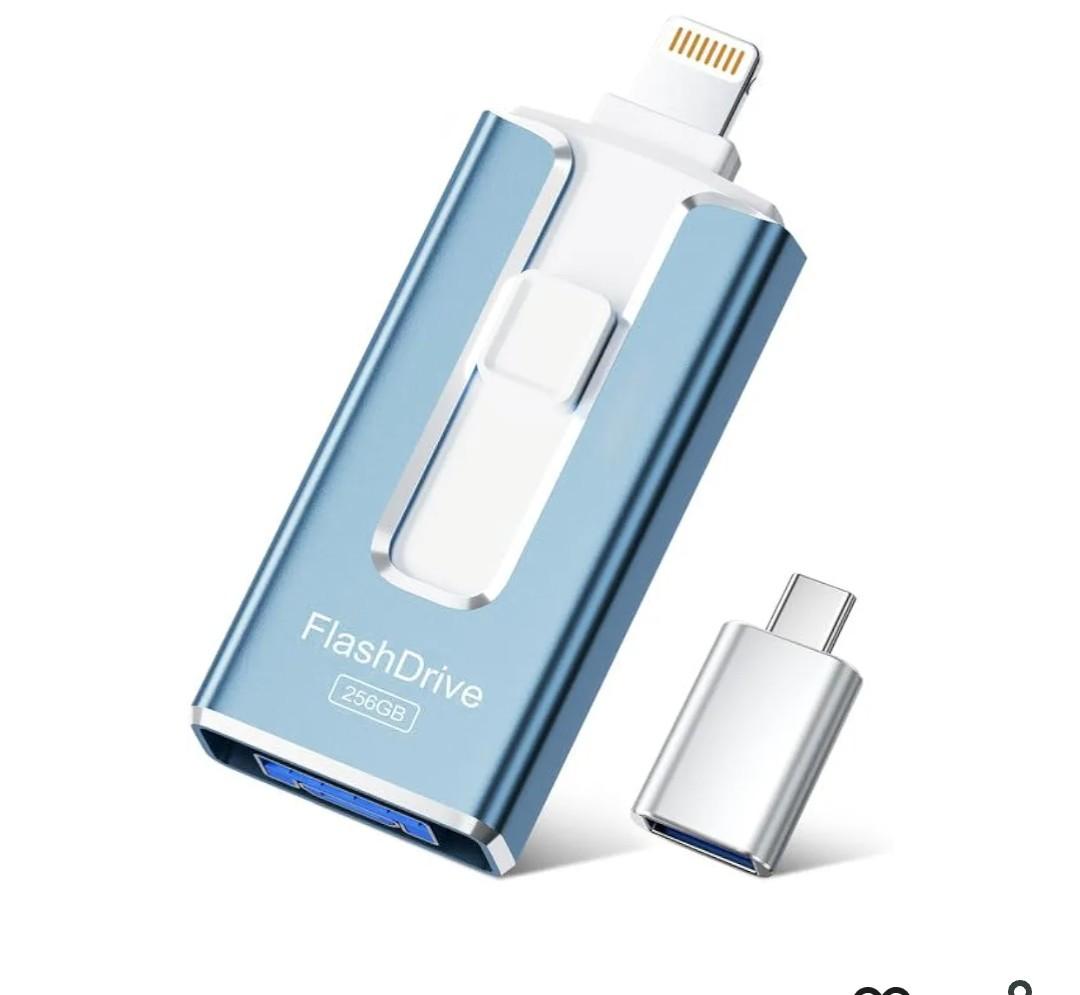 MFi Certified Flash Drive for iPhone iPad 256GB, Photo Stick for External Memory Storage, Easily Back Up and Save Photos Videos, USB Memory Stick Thumb Drive for iPhone/iPad/Android/PC (Sky Blue)