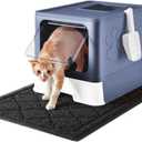 Cat Litter Box with X-Large Litter Mat and Scoop, Large Foldable Litter Box with Lid, Enclosed Kitty Box,Front Top Entry Exit, Odor Control Easy to Clean (Upgrade Midnight)
