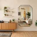 48"x31.6" Rectangle Beveled Mirror with Silver Geometric Frame