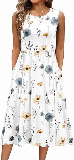 Zeagoo Women's Summer Tank Midi Dress with Pockets Floral Sleeveless A-Line Casual Loose T-Shirt Dresses Beach Sundress 2026 M,01-blue Round Dot