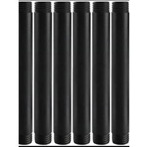 Home Expert 1/2"x 6" Black Painted Industrial Pipe - 6  Pack Malleable Cast Iron Heavy Duty Pre Cut Metal Threaded Gray Fitting for Vintage Style DIY Project