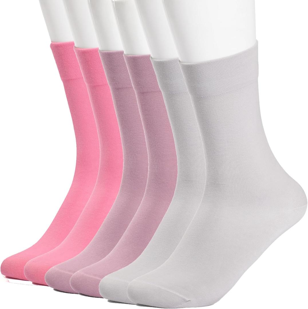 Women's Cotton Crew Socks (6 Pairs) - Soft Breathable Mid-Calf Socks, All-Season Comfort for Casual & Dress Sock(Grey purple2/Rose pink2/Taro purple2)