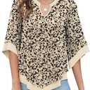 Micoson Womens 3/4 Sleeve Chiffon Blouses V Neck Double Layers Mesh Shirts Flowy Dressy Tunic Tops (XL)