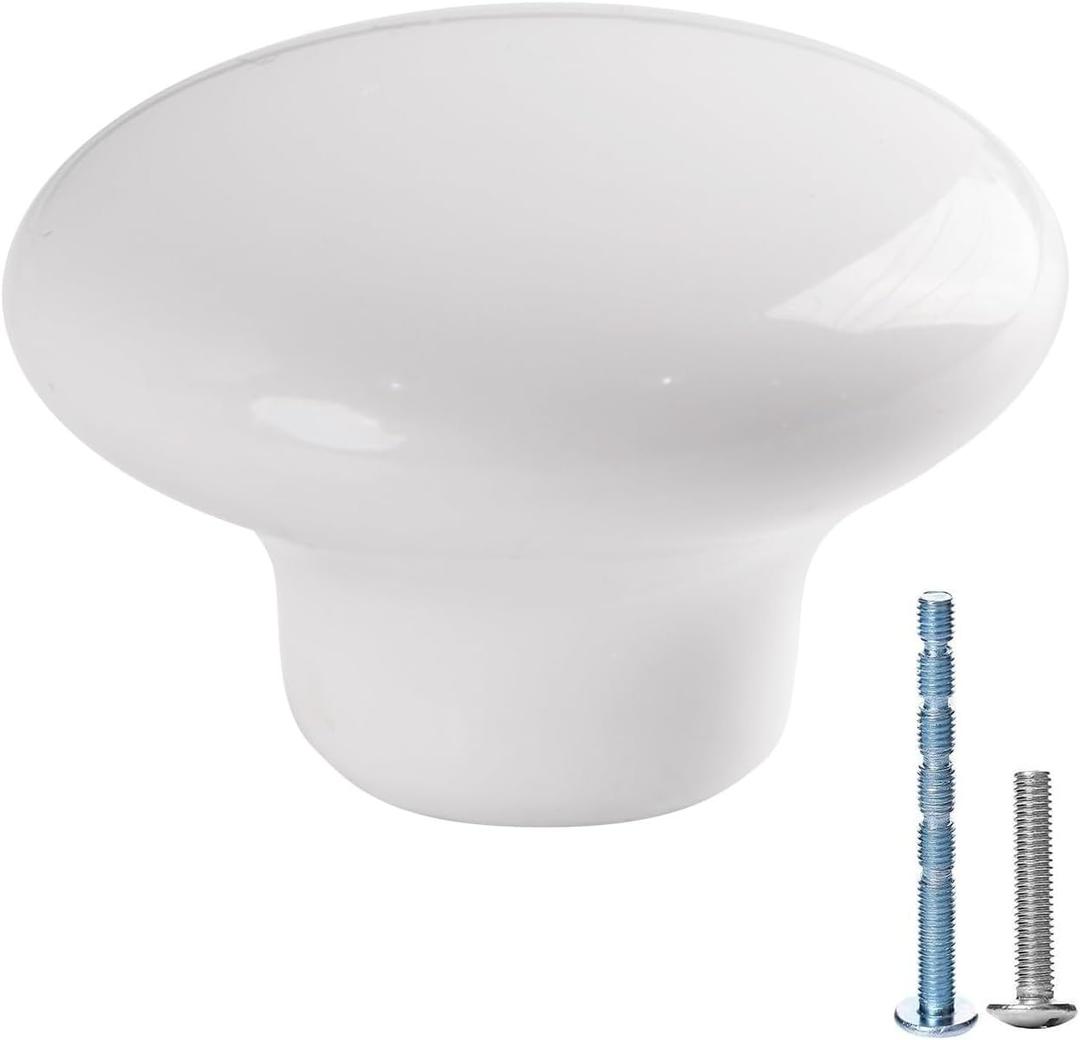 White Cabinet Knobs for Kitchen Farmhouse Drawers Cabinet Knobs Vintage Round Knobs for Dresser Drawers Pull Handle Knobs with Screws for Door Bathroom Ceramic Cabinet Hardware 10 Pack