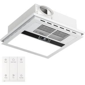 4-in-1 Bathroom Exhaust Fan with Heater, 1100W/2200W Dual Heating, 220 CFM Ventilation, 6000K 1800LM LED Light, Quiet Bath Fan with Light and Heat, Ceiling Mount, Plug-In or Hardwired