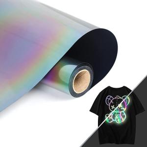HTVVETUR Reflective Rainbow HTV Heat Transfer Vinyl Roll 12 Inch by 5 Feet Iron on DIY for T-Shirt PU Stretch Elastic HTV Vinyl (Reflective Rainbow, 5FT)