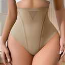 USEASY Thong Shapewear Tummy Control for Women High Waisted Shape Underwear Seamless Breathable Control Panties Light Brown M