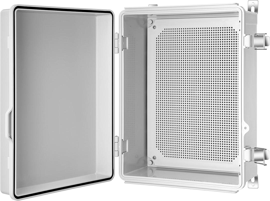 Gratury Junction Box, IP67 Waterproof Plastic Enclosure for Electrical Project, Hinged Grey Cover, Includes Mounting Plate and Wall Bracket (Grey Cover, 16.1"x12.2"x7.1")