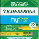 Ticonderoga My First Tri-Write Wood-Cased Pencils, Unsharpened, 2 HB Soft, With Erasers, Yellow, 36 Count