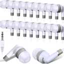 Konohan 100 Pcs Bulk Earbuds with Wire Basic Headphones in Ear for Libraries Laptop, No Microphone 3.5 mm Jack Earbuds Dot Headphones, Individually Bagged (White)