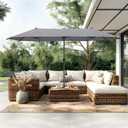 PHI VILLA 13ft Large Patio Umbrellas, Double-Sided Outdoor Market Rectangle Umbrella for Outside, Light Gray