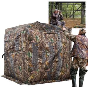 FUNHORUN Hunting Blind 270 Degree See Through Ground Blind with Carrying Bag, 2/ 3 Person Pop Up Camouflage Tent Portable Concealed Shelter