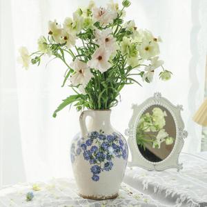Vintage 12 Flower Vase with Handle Retro Ice Crackle Waterproof Chinoiserie Ceramic Pitcher Blue and White Vase for Home Decor