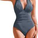 AI'MAGE Bathing Suit for Women Tummy Control Women's Sexy One Piece Swimsuit Adjustable Halter V Neck Swimwear for Women 2025 (Medium, Navy Blue)