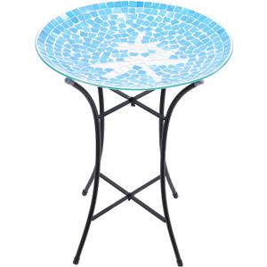 MUMTOP Mosaic Glass Bird Baths, 14 Inch Width Outdoor Garden Dragonfly Bird Bath Bowl with Metal Stand, Unique Glass Birdbaths Bird Feeder for Yard Decor, 19.68 Inch Height (Multi-Blue)