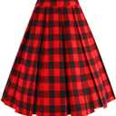 OBBUE Dresstore Vintage Pleated Skirt Floral A-line Printed Midi Skirts with Pockets