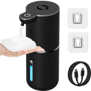 Automatic Foaming Soap Dispenser Touchless, USB Rechargeable Smart Hand Soap Dispenser, 6-Level Adjustable, 12.8oz/380mL, Compatible with Thick Thin Dish Soap for Bathroom Kitchen-Black