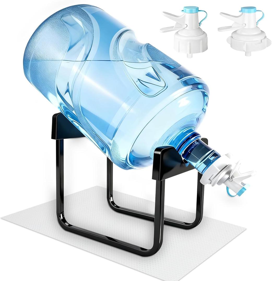 Water Dispenser Stand, Water Jug Stand with 2 Faucets - Heavy-Duty Iron Frame for 5-Gallon Buckets, Anti-Slip Mat, BPA Free Fast Flow Water Spout Fits 48mm and 55mm Bottles