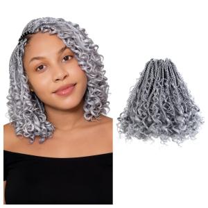 9 Packs Goddess Box Braids Crochet Hair 8 Inch Grey Boho Box Braids with Curly Ends Synthetic Crochet Hair for Women, Gray