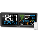 Geevon Weather Stations Wireless Indoor Outdoor Thermometer with Atomic Clock, HD Color Display Digital Temperature Humidity Gauge with Brometer, Comfort Indicator, and Adjustable Backlight (Black)