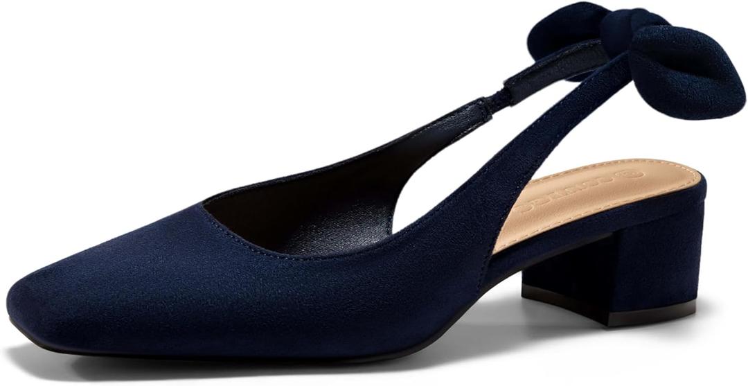 outgo Womens Chunky Low Heels Bow Slingback Pumps Closed Square Toe Wedding Party Dress Shoes 7 1/2