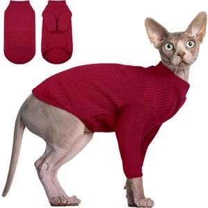 DENTRUN Sphynx Hairless Cats Shirt Pullover Kitten T-Shirts, Breathable Cat Wear Turtleneck Sweater Adorable Cat's Clothes Vest Pajamas Jumpsuit, S