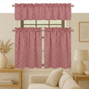 Native Fab 3 Pieces Window Curtain Tiers 26"x36" and Valance 54"x18" Set - Rod Pocket - Semi Sheer - Farmhouse Curtain for Kitchen, Cafe, Bathroom, Living Room - Red/White