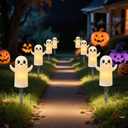 Halloween Pathway Lights, Halloween Stake Ghost Lights Built-in 4 C7 LED Bulbs for Halloween Holiday Outdoor Yard Garden Walkway Driveway Decor, 7Ft 4PK