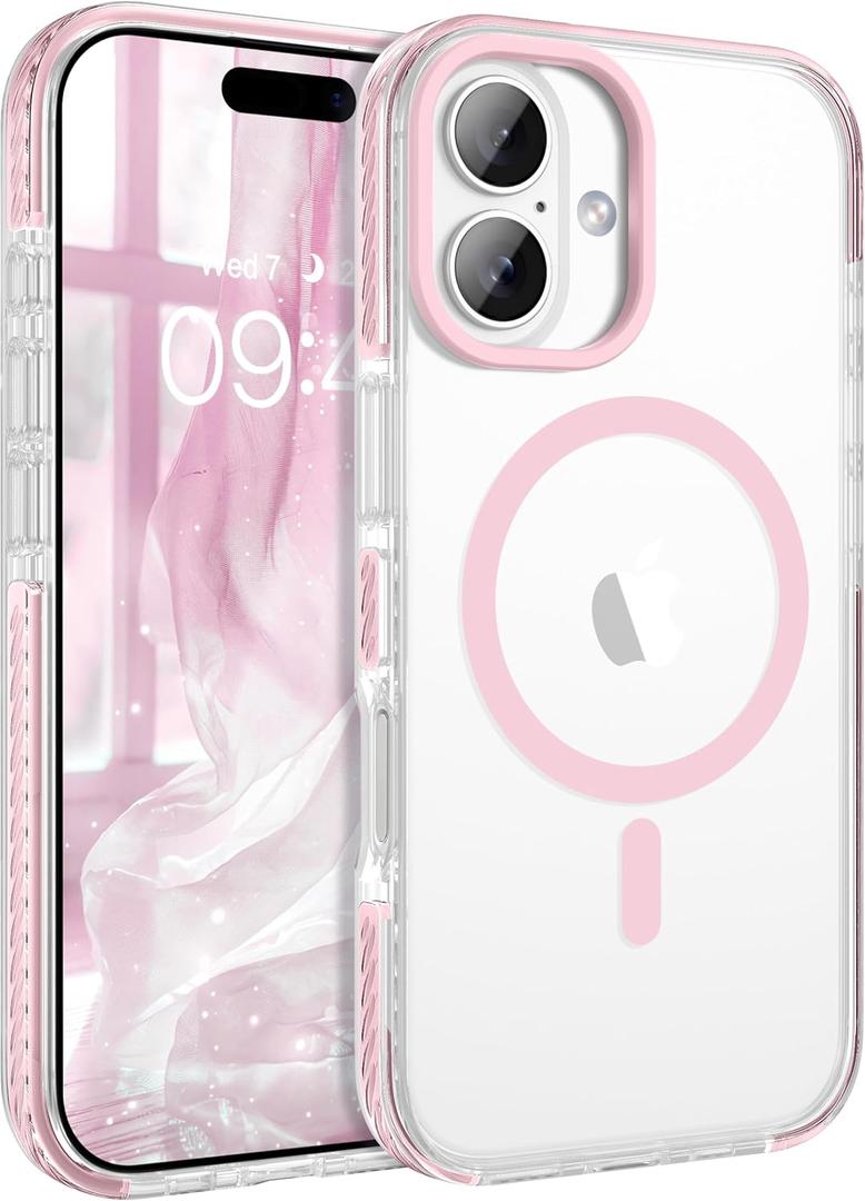 BENTOBEN Magnetic for iPhone 17 6.3" Case, Compatible with Magsafe Military Shockproof Protective Bumper Cute Transparent Slim Anti-Yellowing Women Girl Men Phone Case for iPhone 17 Cover, Clear Pink