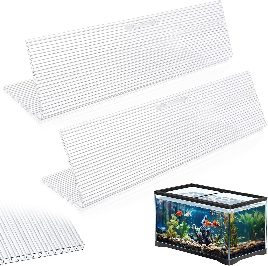 Sieral 2 Pcs Clear Aquarium Canopy Set Polycarbonate Greenhouse Panels 22.95 x 16.61 x 0.24 Inch for 75/90/110 Gallon Fish Tank with Center Brace Aquariums Cover Fish Tank Lid