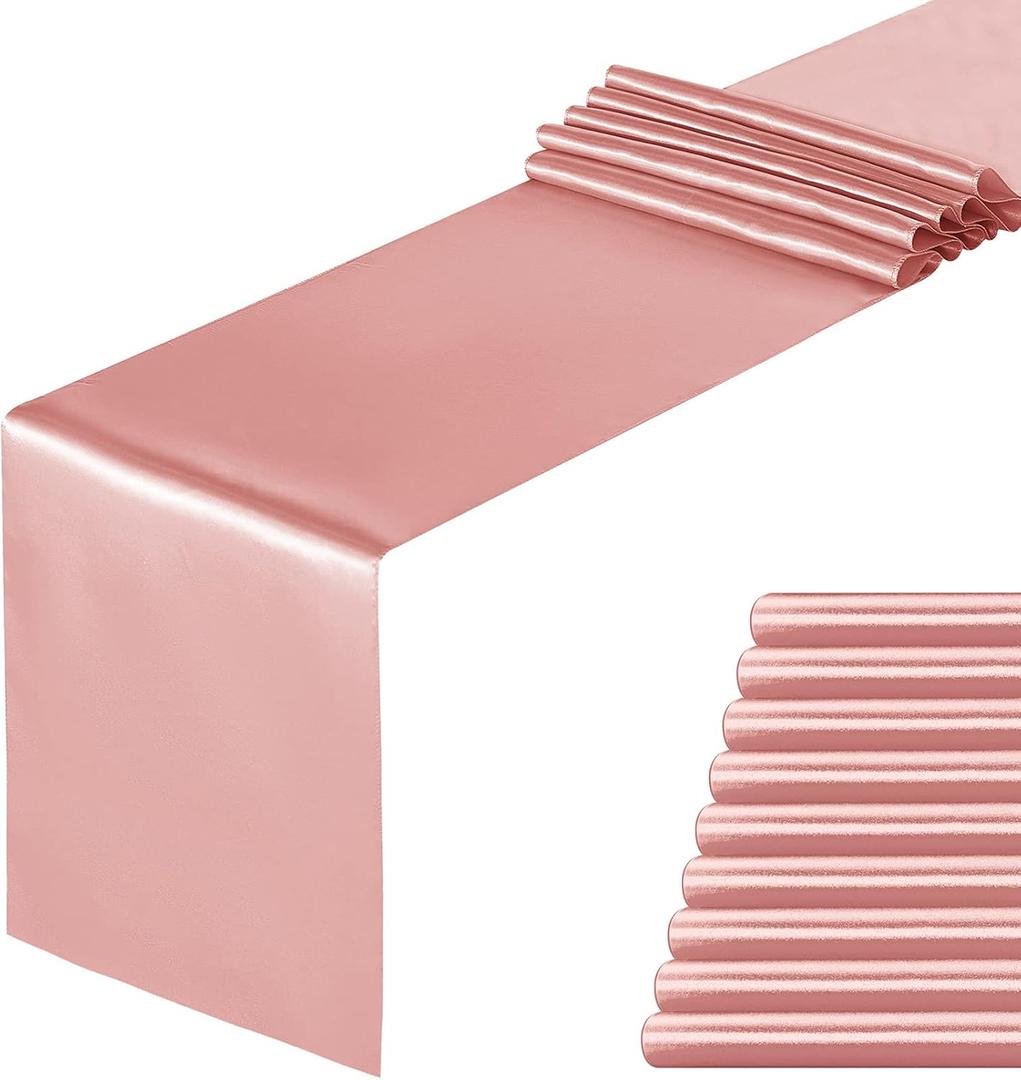 yourose 10 Pack Satin Table Runners 12 x 108 inch for Wedding Banquet Decoration, Bright Silk and Smooth Fabric Party Table Runner Rose Gold10 Pieces