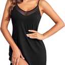 Ekouaer Women's Camisole Chemise Nightgown (Large, Black)