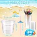 Funnymoom 60 Pack 25 oz Clear Plastic Drink Buckets with Umbrella Straws Reusable Clear Drink Cup Cocktail Rum Ice Cream Beverage Containers with Lids Handles for Tropical Summer Party Beach Pool