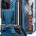 FNTCASE for iPhone 16 Pro Case: Military Grade Drop Proof Protection Mobile Cover with Kickstand | Matte Textured Rugged Shockproof TPU | Protective Sturdy Phone Case - 6.3 inch Blue